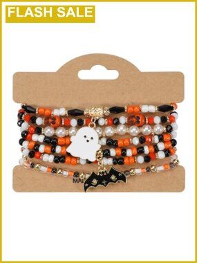 Stretch Beaded Bracelet Stack Set Ghost Bat Pumpkin Charms